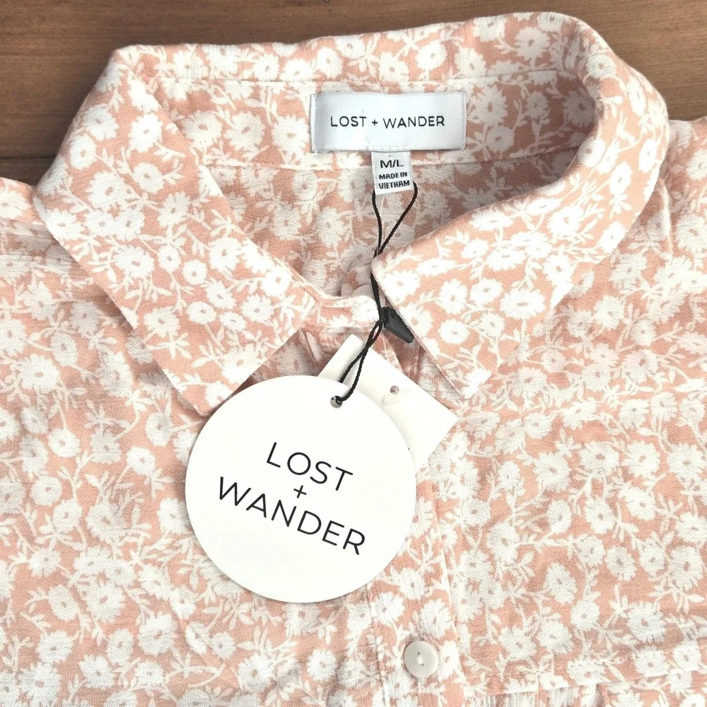 Lost + Wander The Seascape Cover Up Dress M/L Floral Summer Dress Peach‎ White